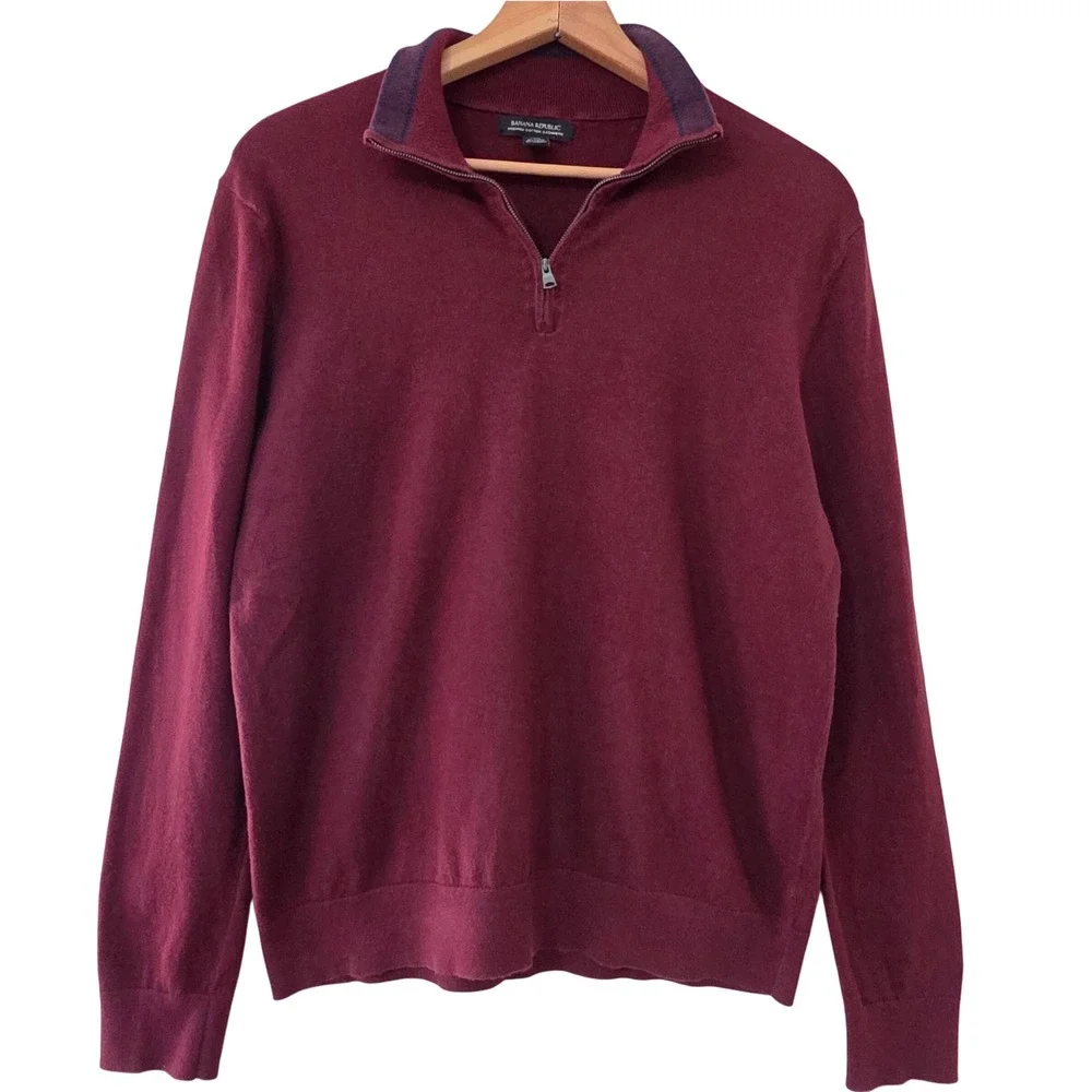 Banana Republic‎ Premium Cotton Cashmere Sweater Sz L 1/4 Zip Pullover Preppy